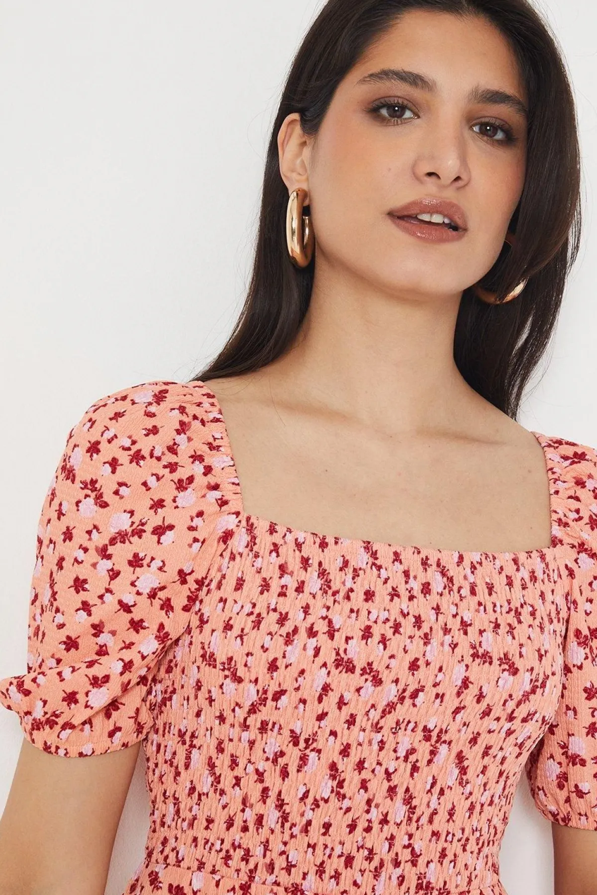 Dorothy Perkins Robe Midi En Jersey À Imprimé Fleuri Avec Bustier Froncé Et Ourlet À Volants<Femme Toutes Les Robes|Robes Mi-Longues