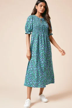 Dorothy Perkins Robe Midi En Jersey À Imprimé Petite Avec Manches Bouffantes Et Corsage Froncé<Femme Robes|Robes Mi-Longues