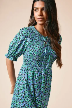 Dorothy Perkins Robe Midi En Jersey À Imprimé Petite Avec Manches Bouffantes Et Corsage Froncé<Femme Robes|Robes Mi-Longues
