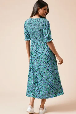 Dorothy Perkins Robe Midi En Jersey À Imprimé Petite Avec Manches Bouffantes Et Corsage Froncé<Femme Robes|Robes Mi-Longues