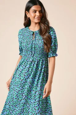 Dorothy Perkins Robe Midi En Jersey À Imprimé Petite Avec Manches Bouffantes Et Corsage Froncé<Femme Robes|Robes Mi-Longues