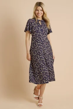Robe Midi En Jersey Imprimé À Manches Volantées Et Nœud Devant Petite