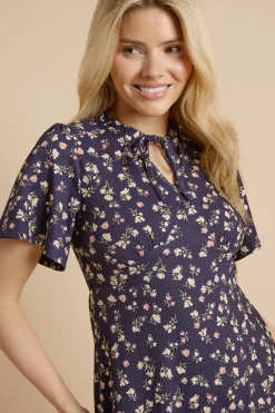 Robe Midi En Jersey Imprimé À Manches Volantées Et Nœud Devant Petite