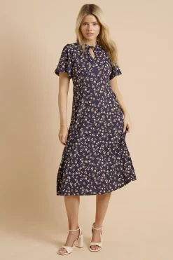 Robe Midi En Jersey Imprimé À Manches Volantées Et Nœud Devant Petite
