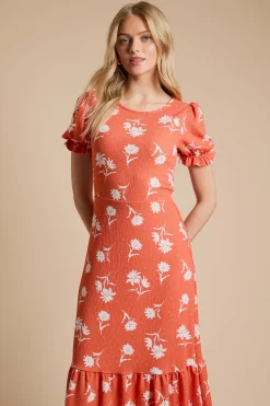 Dorothy Perkins Robe Midi En Jersey Imprimé Marguerites À Col À Volants Et Manches Bouffantes<Femme Robes|Robes Mi-Longues