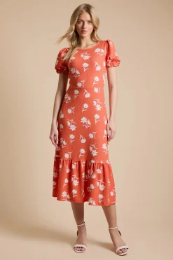 Dorothy Perkins Robe Midi En Jersey Imprimé Marguerites À Col À Volants Et Manches Bouffantes<Femme Robes|Robes Mi-Longues