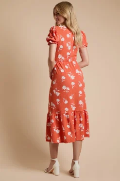 Dorothy Perkins Robe Midi En Jersey Imprimé Marguerites À Col À Volants Et Manches Bouffantes<Femme Robes|Robes Mi-Longues