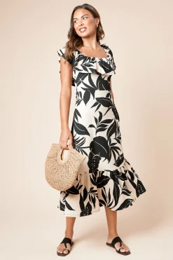 Dorothy Perkins Robe Midi En Jersey À Imprimé Palmier Avec Volants Et Ourlet Étagé<Femme Robes|Robes Mi-Longues