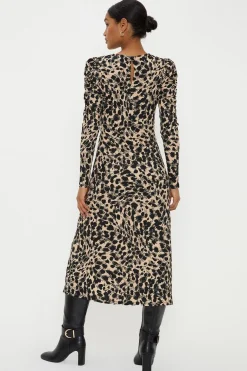 Robe Midi en Jersey Léopard avec Découpe