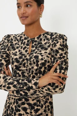 Robe Midi en Jersey Léopard avec Découpe