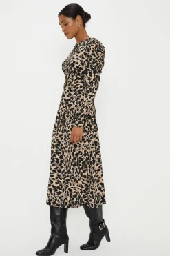Robe Midi en Jersey Léopard avec Découpe