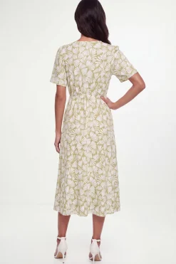 Robe Midi En Jersey À Manches Bouffantes Imprimé Éventail