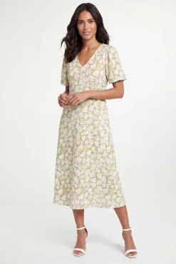 Robe Midi En Jersey À Manches Bouffantes Imprimé Éventail