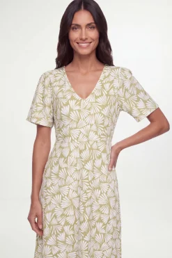 Robe Midi En Jersey À Manches Bouffantes Imprimé Éventail