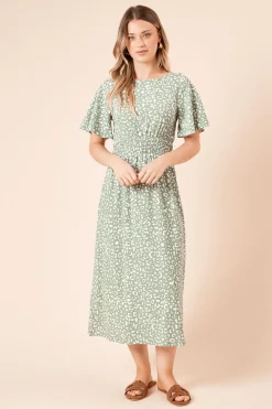 Dorothy Perkins Robe Midi En Jersey À Manches Courtes Avec Taille Froncée Imprimé Léopard<Femme Robes Mi-Longues|Robes