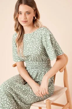 Dorothy Perkins Robe Midi En Jersey À Manches Courtes Avec Taille Froncée Imprimé Léopard<Femme Robes Mi-Longues|Robes