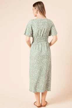 Dorothy Perkins Robe Midi En Jersey À Manches Courtes Avec Taille Froncée Imprimé Léopard<Femme Robes Mi-Longues|Robes