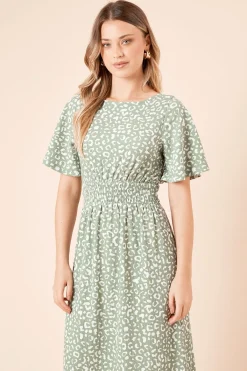 Dorothy Perkins Robe Midi En Jersey À Manches Courtes Avec Taille Froncée Imprimé Léopard<Femme Robes Mi-Longues|Robes