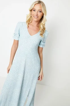 Dorothy Perkins Robe Midi En Jersey À Manches Courtes Et Col En V Motif Abstrait Bleu<Femme Toutes Les Robes|Robes Mi-Longues