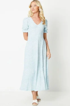 Dorothy Perkins Robe Midi En Jersey À Manches Courtes Et Col En V Motif Abstrait Bleu<Femme Toutes Les Robes|Robes Mi-Longues