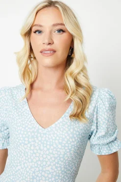 Dorothy Perkins Robe Midi En Jersey À Manches Courtes Et Col En V Motif Abstrait Bleu<Femme Toutes Les Robes|Robes Mi-Longues