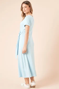 Robe Midi en Jersey à Manches Courtes avec Détail Nœud