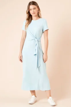 Robe Midi en Jersey à Manches Courtes avec Détail Nœud