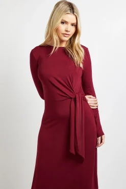 Robe Midi en Jersey à Manches Longues avec Détail Nœud