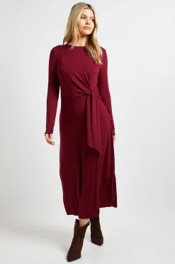 Robe Midi en Jersey à Manches Longues avec Détail Nœud