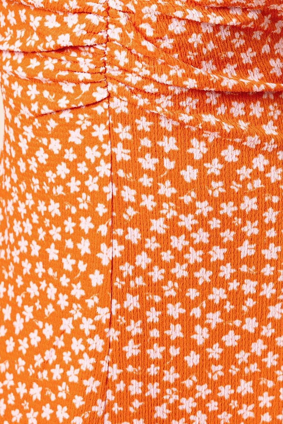 Robe Midi en Jersey Orange Petite à Imprimé Ditsy avec Encolure à Volants et Fronces Devant