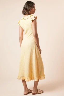 Dorothy Perkins Robe Midi En Jersey À Pois Jaunes Avec Col À Volants Et Fronces Sur Le Devant<Femme Robes|Robes Mi-Longues