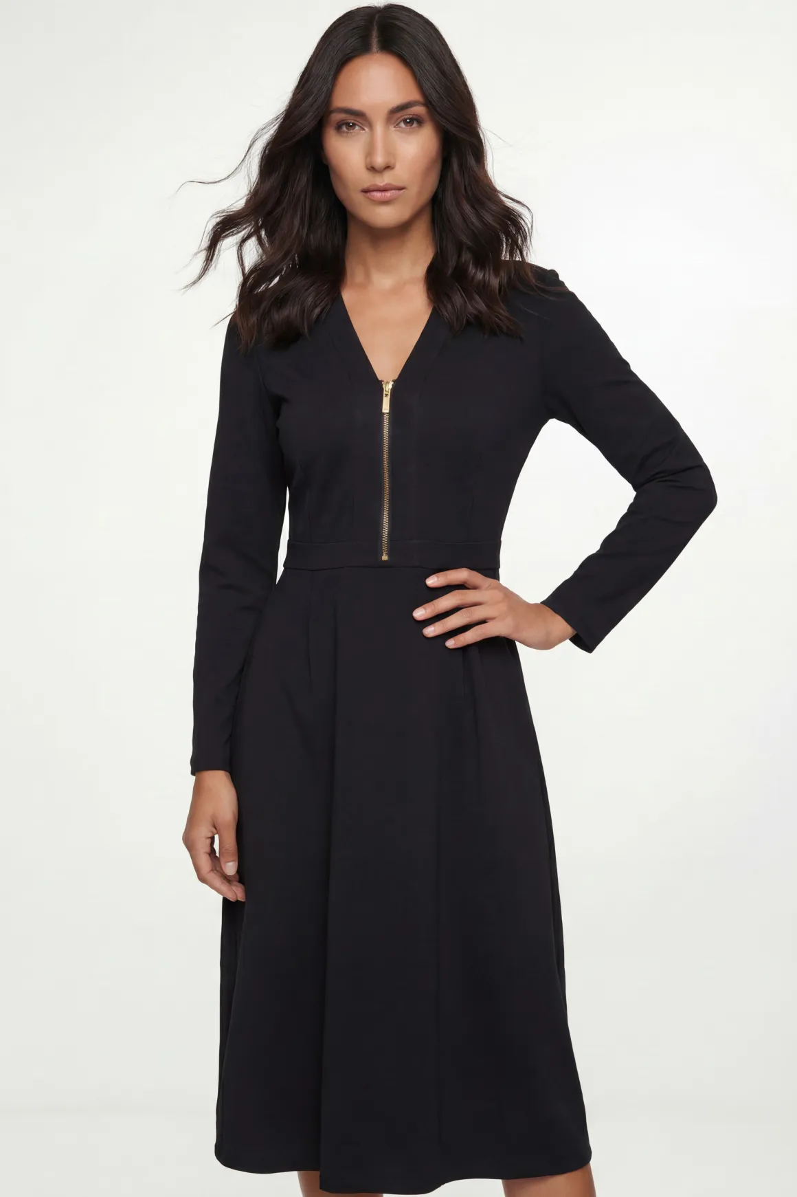 Robe Midi En Jersey Ponte Avec Fermeture Éclair