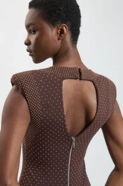 Robe Midi En Jersey Ponte Ornée De Strass