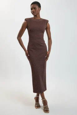 Robe Midi En Jersey Ponte Ornée De Strass