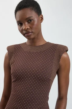 Robe Midi En Jersey Ponte Ornée De Strass