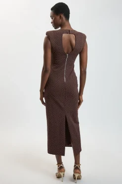 Robe Midi En Jersey Ponte Ornée De Strass