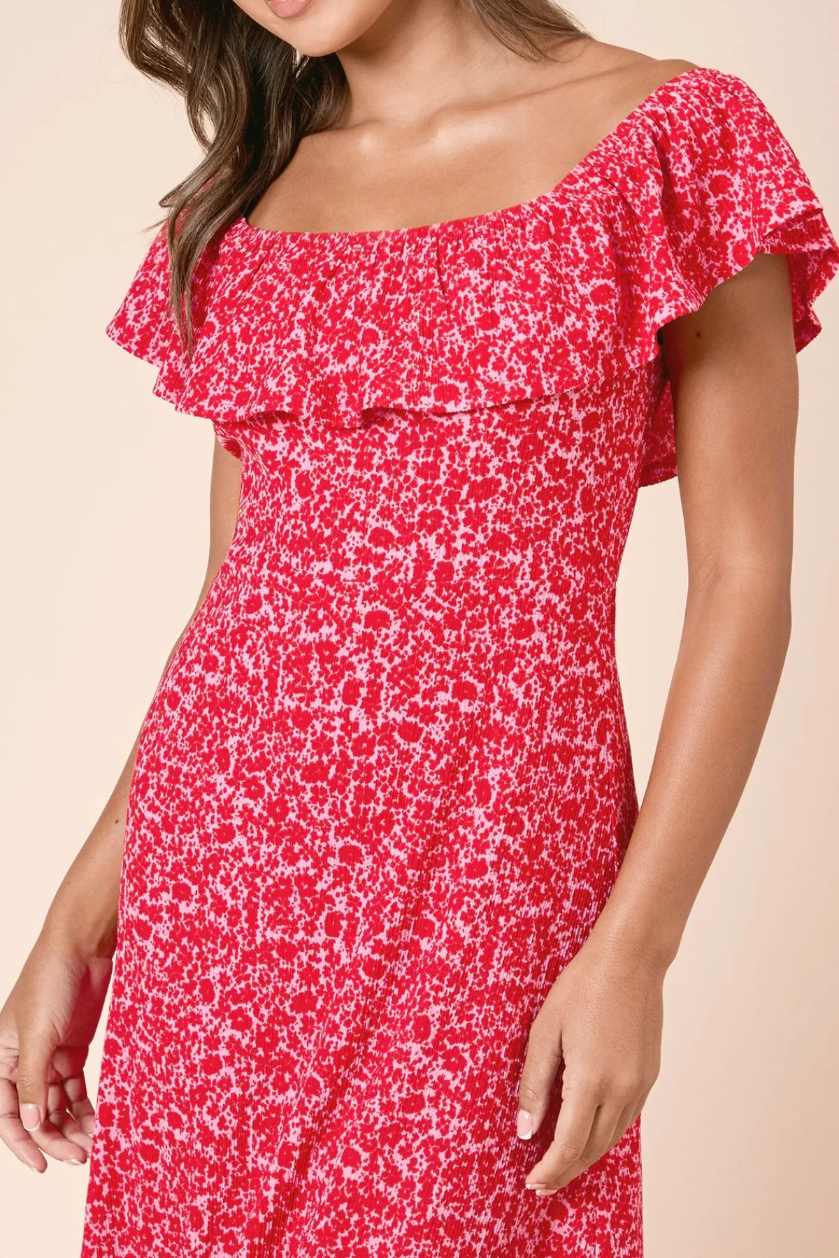 Dorothy Perkins Robe Midi En Jersey Rouge À Imprimé Fleuri Ditsy Avec Ourlet À Volants Étagé<Femme Robes|Robes Mi-Longues