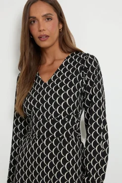Robe Midi En Jersey À Taille Cache-cœur Et Bords Festonnés