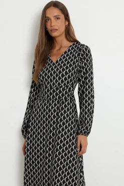 Robe Midi En Jersey À Taille Cache-cœur Et Bords Festonnés