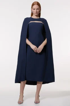 Robe midi en lin haut de gamme sur-mesure à cape dramatique