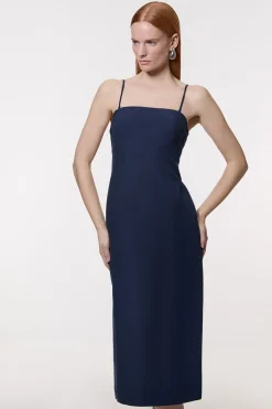 Robe midi en lin haut de gamme sur-mesure à cape dramatique