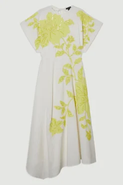 KarenMillen Robe Midi En Lin Tissé Avec Appliqué De Perles Et Détail Noué Au Dos<Femme Robes|Robes Mi-Longues