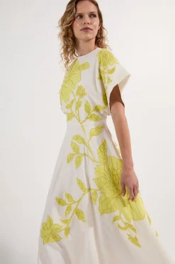 KarenMillen Robe Midi En Lin Tissé Avec Appliqué De Perles Et Détail Noué Au Dos<Femme Robes|Robes Mi-Longues