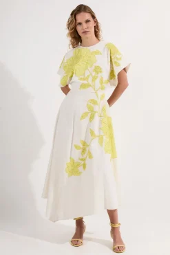 KarenMillen Robe Midi En Lin Tissé Avec Appliqué De Perles Et Détail Noué Au Dos<Femme Robes|Robes Mi-Longues