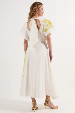 KarenMillen Robe Midi En Lin Tissé Avec Appliqué De Perles Et Détail Noué Au Dos<Femme Robes|Robes Mi-Longues