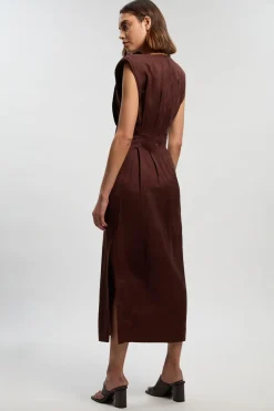 Robe Midi en Lin Tissé à Pinces en Viscose