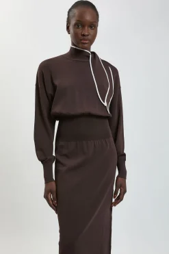 Robe Midi En Maille Avec Détail Cravate Au Col