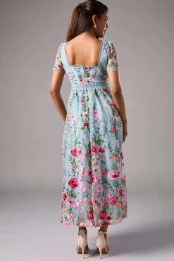 Robe Midi en Maille Brodée avec Finitions en Dentelle Petite Taille