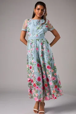 Robe Midi en Maille Brodée avec Finitions en Dentelle Petite Taille