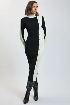 Robe Midi En Maille Côtelée Avec Détail Contrastant